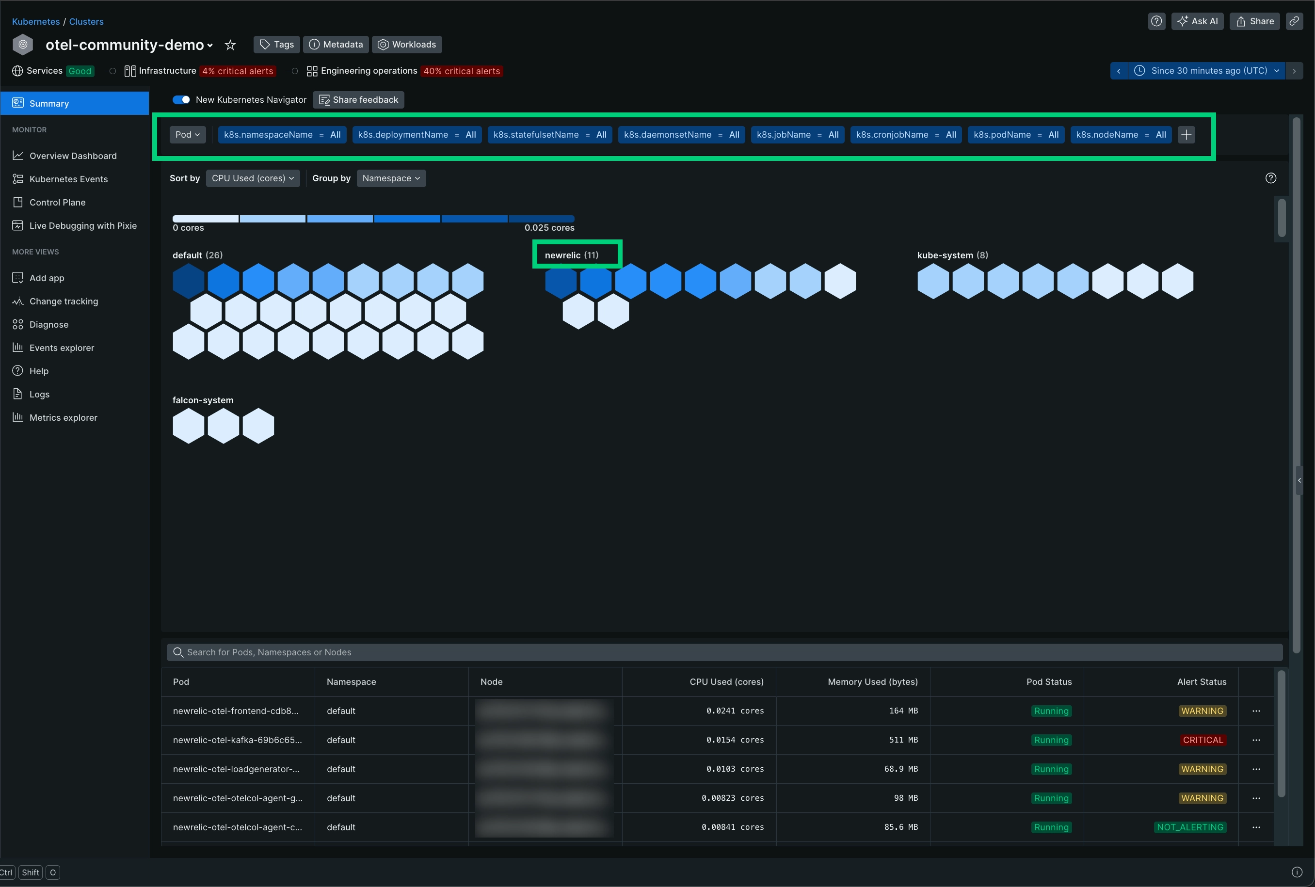New Relic - Kubernetes Navigator Filtering New Relic - Kubernetes Navigator Filtering